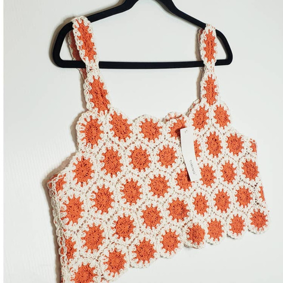 Timing Crochet Crop Tank Top White Orange Large XL Boho Hippie NEW - Picture 2 of 8